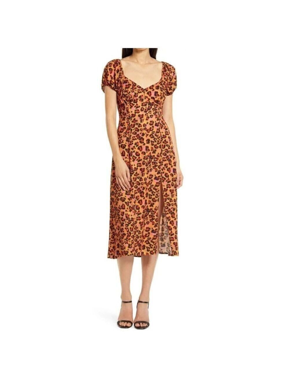 French Connection Womens "Amelia" Leopard Midi Dress Size 6 Front Slit
